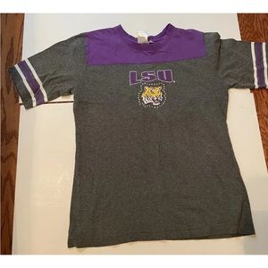 Women’s LSU M T Shirt Gray And Purple Bling Around Tiger